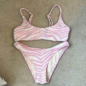 Pink and white zebra triangl bikini. Size small